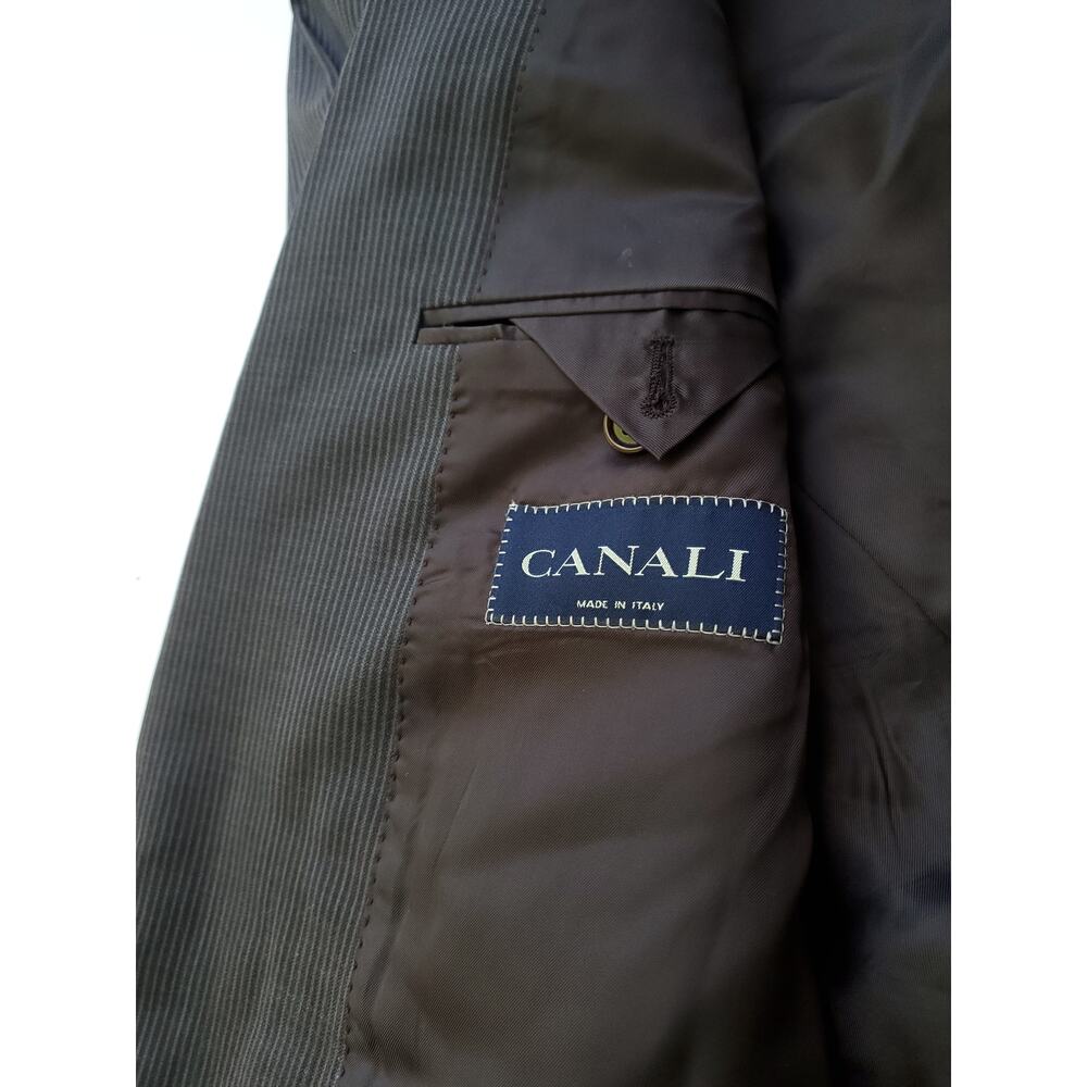 Canali Wool Blazer Jacket Sport Coat Brown Stripe Peak Lapel Natural Comfort 44L - Picture 13 of 16